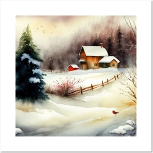 Chritsmas Snow Winter Watercolor Landscapes series 2 Posters and Art